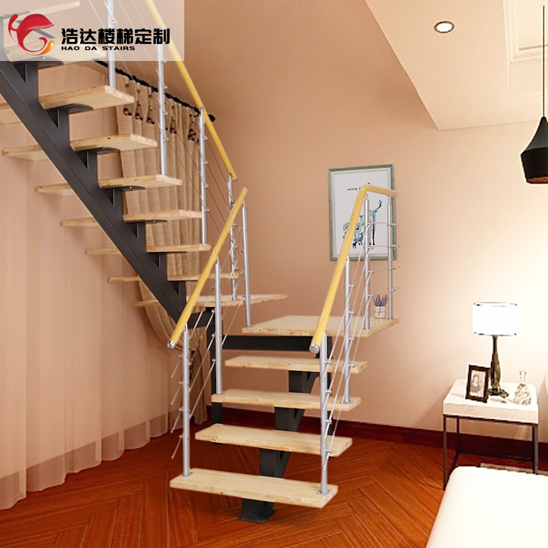 Interior Overall Retrial Villa Leapfrog Rotating Straight Beams Stairs Modern Minima Eurostyle Loft Home Wood Stairs