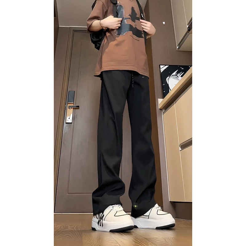 Pure Black Flared Dress Pants for Men, Spring and Autumn Straight-Leg Slim-Fit Cargo Pants, Extra-Long Casual Sports Pants for Tall Individuals
