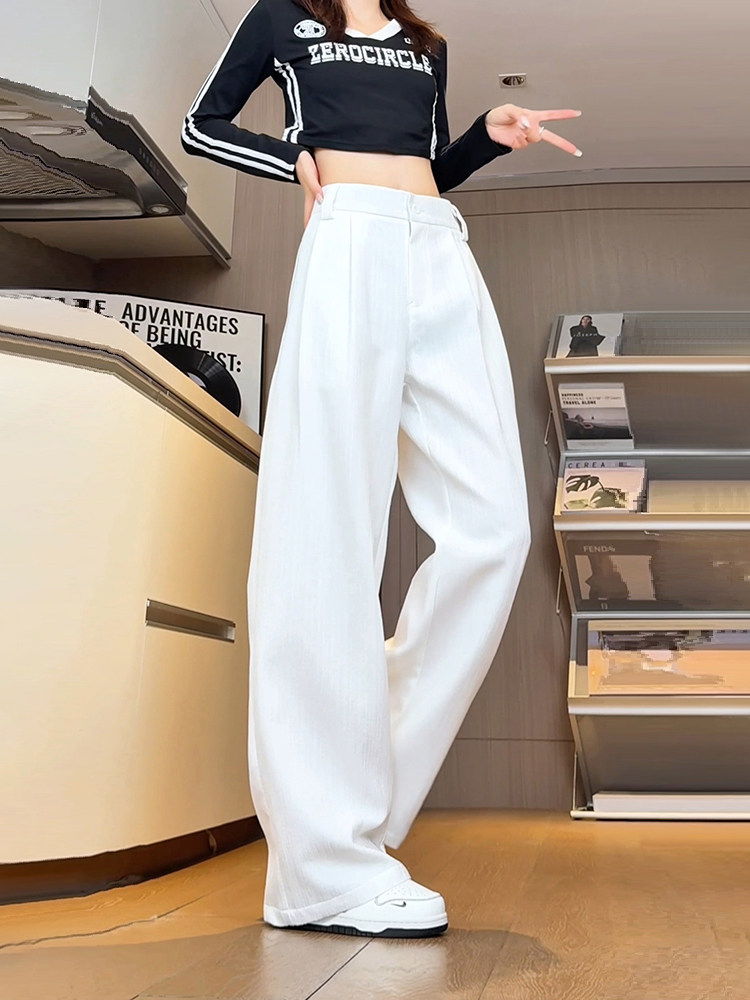 Textured Stripesd White Trousers, Extra Long Straight Trousers for Tall People, Summer Thin Trousers for Men and Women, Slimming Look Trousers