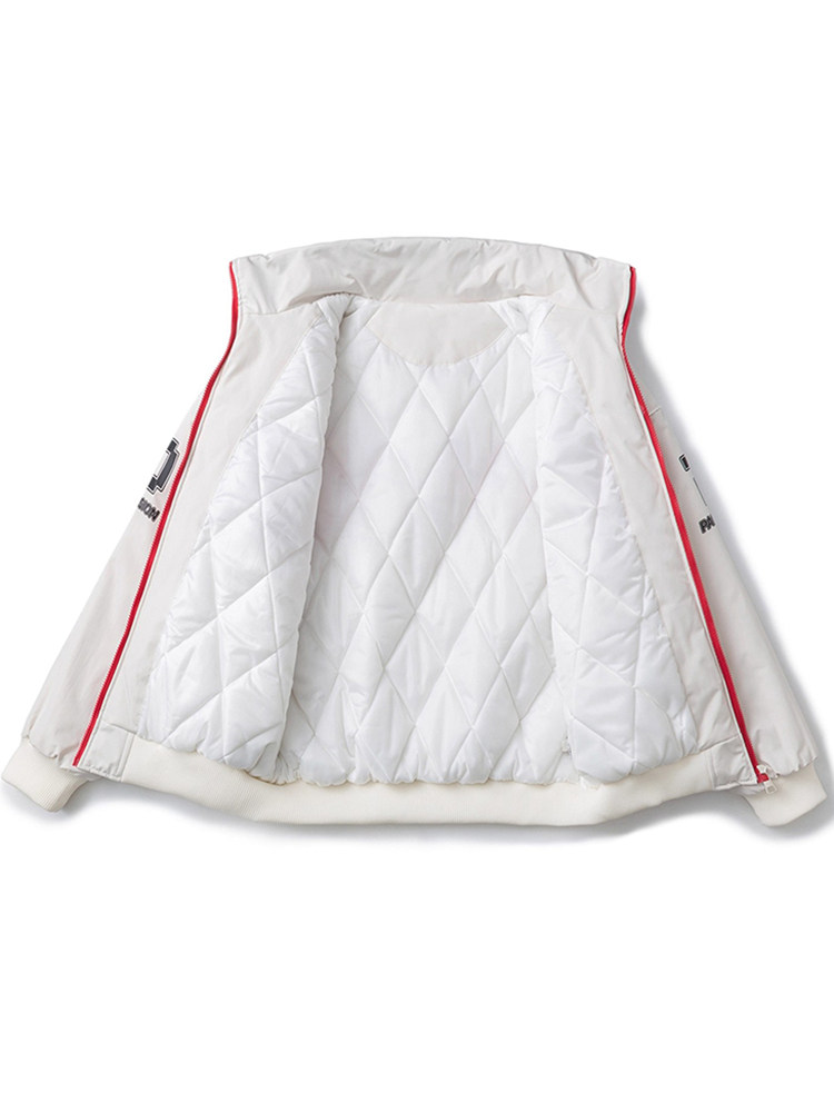 Patchwork Color-Block Printed down Cotton Jacket for Men, Winter American High Street Biker Jacket, Stand Collar, Cool Workwear Puffer Jacket