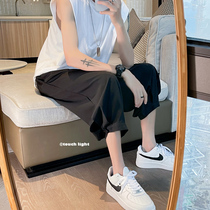 Capri pants men summer thin casual knee 6 points shorts loose bunch foot trend Ice Silk men pants