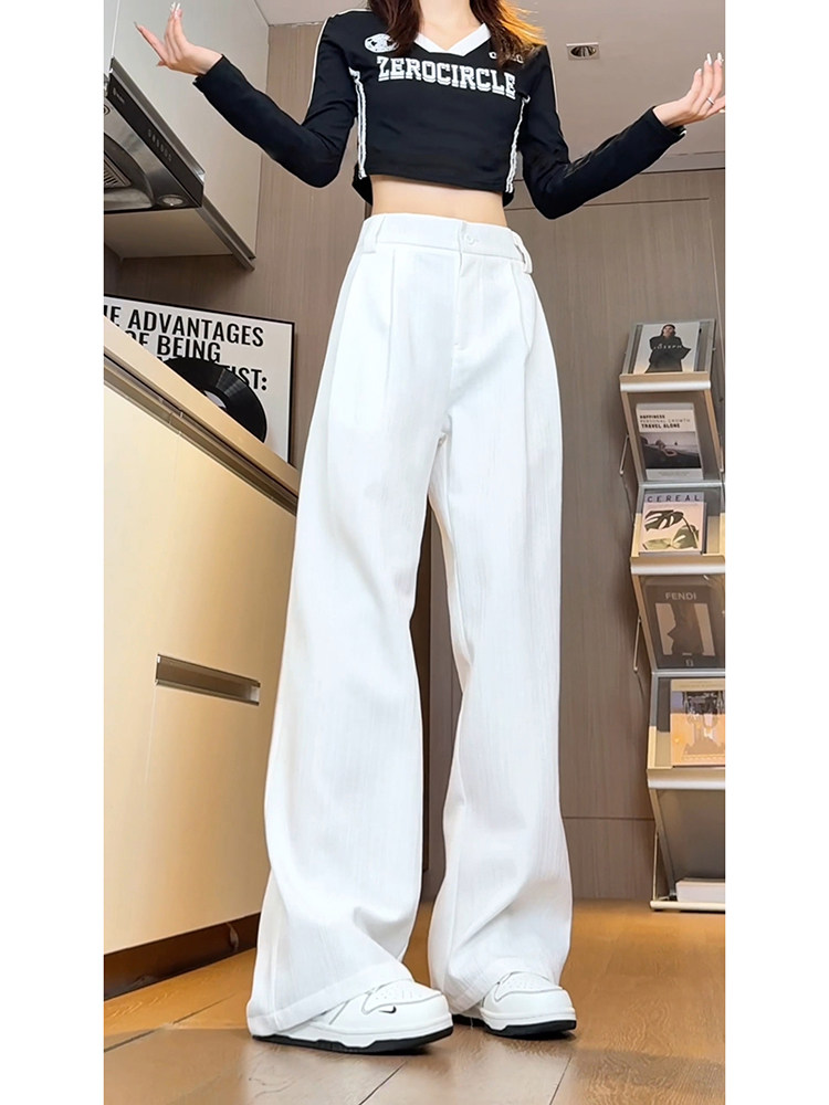Textured Stripesd White Trousers, Extra Long Straight Trousers for Tall People, Summer Thin Trousers for Men and Women, Slimming Look Trousers