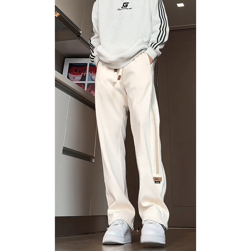 Off-White Tall Men's Extra-Long Pants American High Street Style Fleece-Lined Heavyweight Sweatpants Men's Loose Straight-Leg Casual Pants