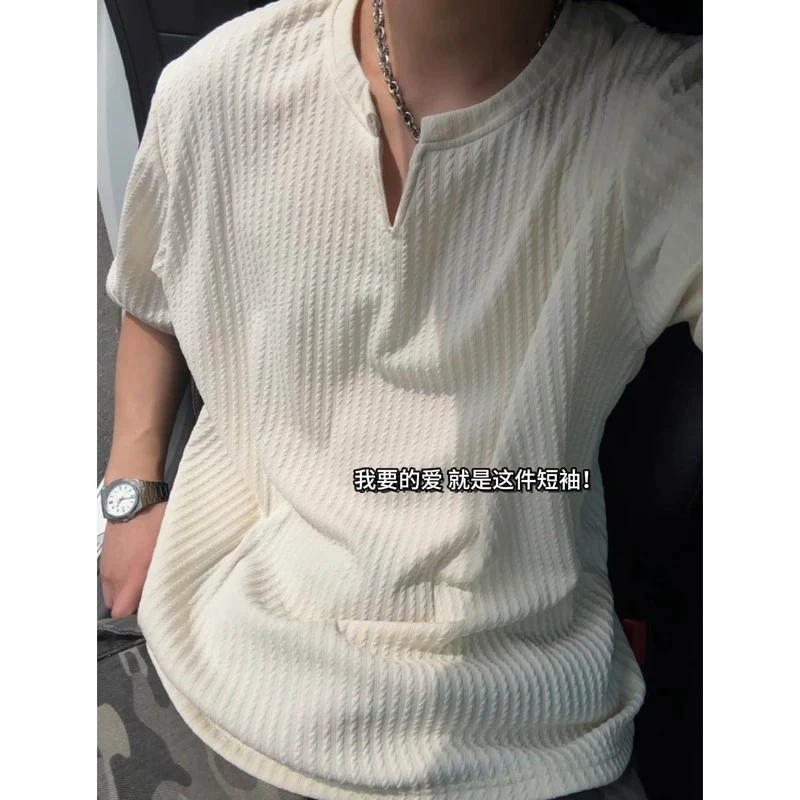 Apricot silk quick dry breathable T-shirt, V-neckline, with short sleeve, for teenagers, American style
