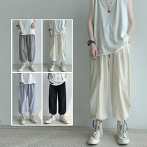 Summer ankle-length pants Mens Loose Leg Straight Lantern Pants Trend ins Harbor Wind Students Cotton Pants Tide
