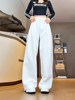 Textured Stripesd White Trousers, Extra Long Straight Trousers for Tall People, Summer Thin Trousers for Men and Women, Slimming Look Trousers