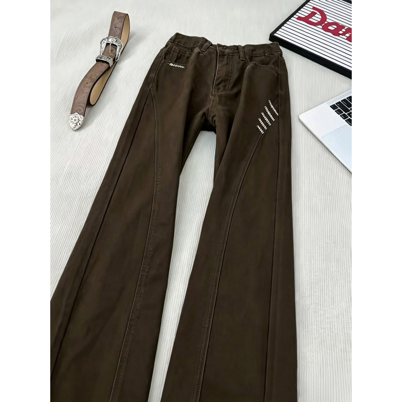 Brown Coffee-Colored Diagonal-Cut Embroidered Jeans for Men, Summer Design, American-Style Workwear Pants, Pure Cotton Straight-Leg Flared Pants Brown Coffee-Colored Diagonal-Cut Embroidered Jeans for Men, Summer Design, American-Style Workwear Pants, Pure Cotton Straight-Leg Flared Pants
