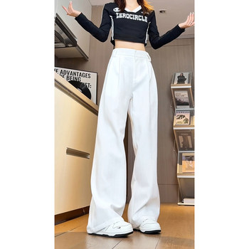 Textured Stripesd White Trousers, Extra Long Straight Trousers for Tall People, Summer Thin Trousers for Men and Women, Slimming Look Trousers