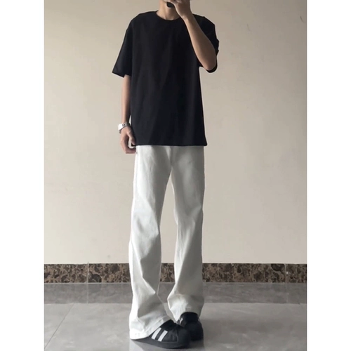 Белые цветные высококлассные джинсы, летние штаны, штаны-клёш, свободный прямой крой, в американском стиле