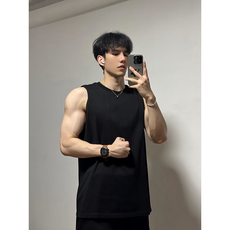 American-Style Sleeveless Vest for Men, Summer Fitness and Sports, Muscle-Showing T-Shirt, Short-Sleeved, High-End Feel, Pure Cotton Undershirt