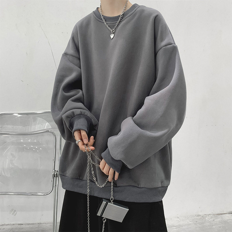 Pure Color Sweater Jacket Men's Spring Autumn Season Round Collar High Street Vibe Casual Long Sleeve Clothes Loose 2023 Han version of men's clothing-Taobao