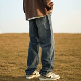 Демисезонные джинсы, штаны, повседневные брюки, осенние, в американском стиле, оверсайз, свободный прямой крой