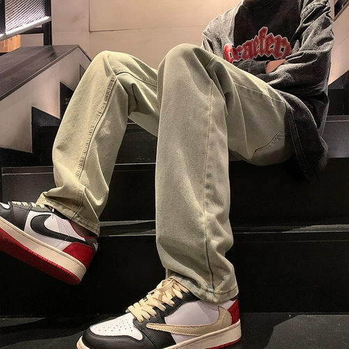 Демисезонные джинсы, штаны, в американском стиле, свободный прямой крой, увеличенная толщина