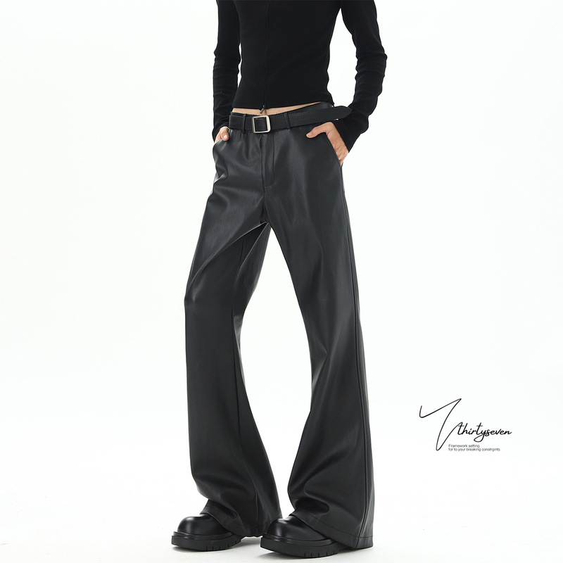 V37 High-End Cleanfit Faux Leather Pants for Men, Autumn American High Street Niche Casual Black Flared Pants V37 High-End Cleanfit Faux Leather Pants for Men, Autumn American High Street Niche Casual Black Flared Pants