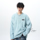 Lazy style retro solid color patch crew neck sweater for men