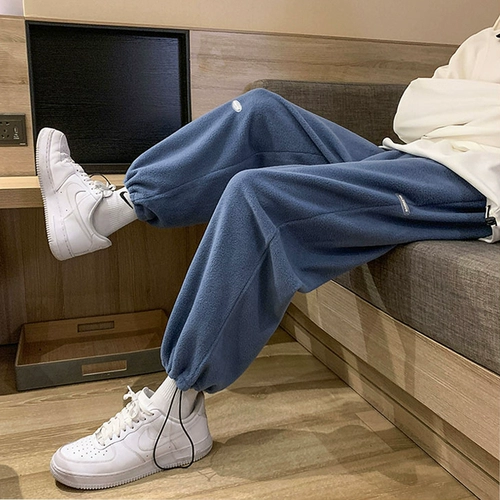 Демисезонные утепленные бархатные спортивные штаны, на шнурках, оверсайз