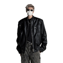 Black high street pu leather jacket mens 2024 autumn new American style high-end handsome pilot uniform jacket