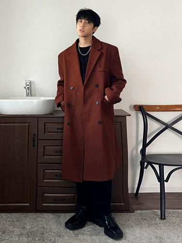 Черная цветная длинная шерстяная куртка, шерстяной осенний элитный плащ в английском стиле, в британском стиле