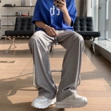 Шахматы, шелковые летние тонкие трендовые штаны, в корейском стиле, свободный прямой крой