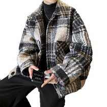 Plaid court fourrure The big coat mens 2024 automne hiver New Port Wind Loose Warm Turd Jacket Jacket Jacket