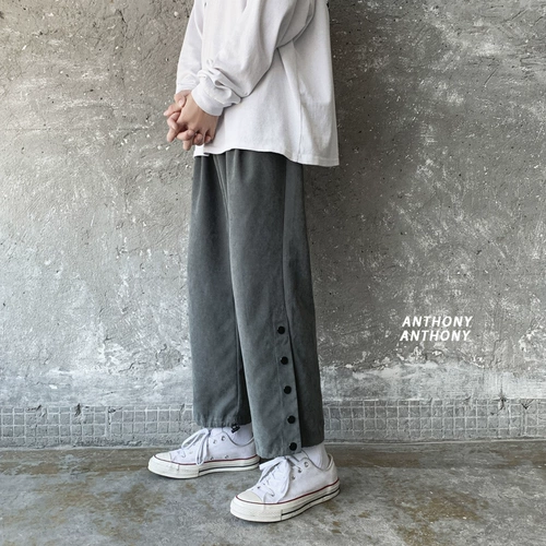 Мужские брендовые универсальные трендовые флисовые штаны, свободный прямой крой, на шнурках