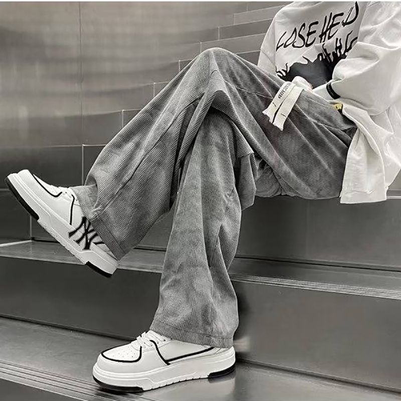 Japanese Retro Tie-Dye Gray Casual Pants for Men, Spring High Street Lazy Style Sports Long Pants, Loose Wide-Leg Trendy Pants