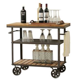 American wrought iron solid wood retro dining cart wheeled trolley dinner plate collection cart hotel KTV wine cart sideboard
