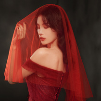 Wedding veil red bride short wedding license Xiuhe clothing Red hijinghead White Super fairy series theme simple theme