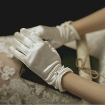 Wedding Gloves Bride Wedding Short White Satin Dress Pearl Summer Sunscreen Korean Simple Elegant