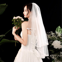 Bride wedding veil wedding short lace puffy white theme headdress Mori Super fairy travel photo take photo