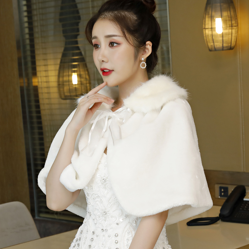 Wedding Shawl, Winter Bride's Wedding Jacket, Toast Dress, Bridesmaid White Warm Cheongsam, Fur Cape, Wedding Celebration Wedding Shawl, Winter Bride's Wedding Jacket, Toast Dress, Bridesmaid White Warm Cheongsam, Fur Cape, Wedding Celebration