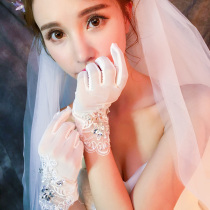 Wedding gloves lace short white Korean winter transparent bride gloves wedding sexy lace accessories rhinestones