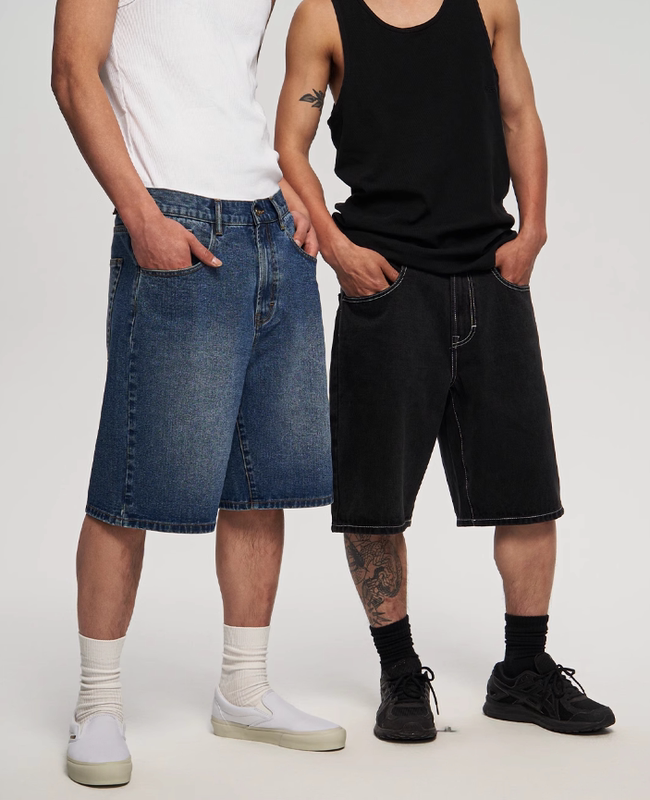 Avenue&Son Avenue Son Skateboard Straight Wide-Leg Washed Jeans Denim Shorts Street Dance