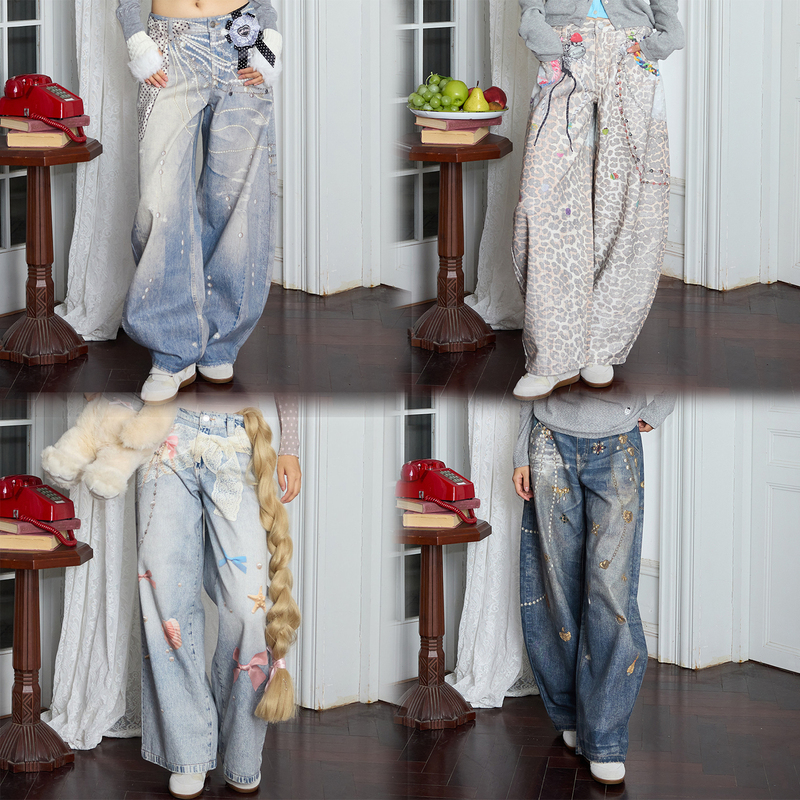Mof Gift Shop Magic Pants Series 3D Printed Scimitar Pants Moonlight Jeans [Same Style as Celebrities] Autumn