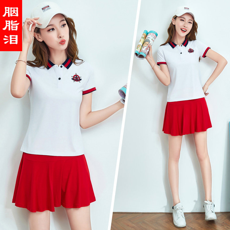 Korean version of fashion tennis clothes sports skirt women's summer large size loose baseball skirt Short sleeve short skirt Casual two-piece thin
