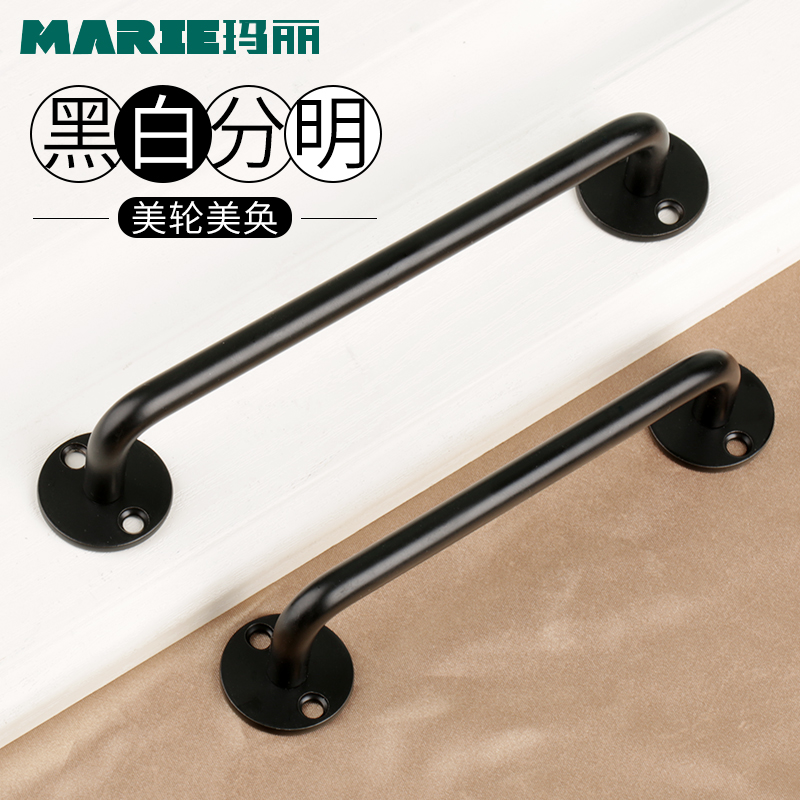 Clear fit handle wooden door wardrobe cabinet door handle black stainless steel old door handle barn push-pull shifting door u type
