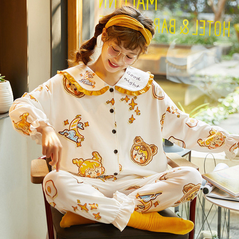 Spring and autumn pajamas women's pure cotton long-sleeved thin sweet cute princess wind suit summer cotton cartoon home clothes