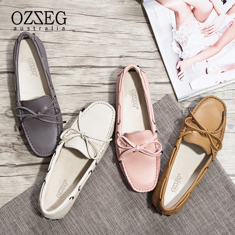 OZZEG Peas shoes women's spring and autumn new flat bottom casual maternity shoes leather shallow shoes loafers 05032