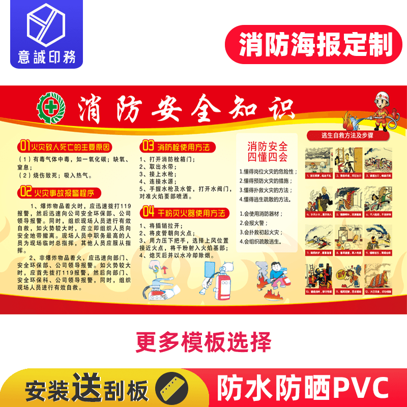 Fire safety knowledge Publicity poster Factory workshop logo production sticker Fire wall chart Wall sticker exhibition board production