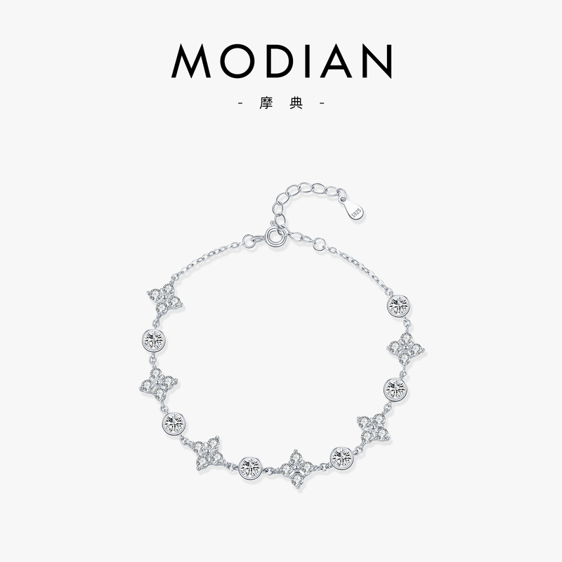 Modian S925 Sterling Silver Light Luxury Sparkling Diamond Lucky Clover Bracelet for Women, Versatile ins Style Super Fairy Jewelry Modian S925 Sterling Silver Light Luxury Sparkling Diamond Lucky Clover Bracelet for Women, Versatile ins Style Super Fairy Jewelry
