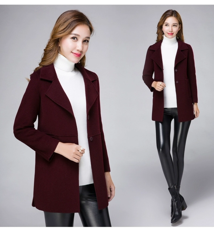 Áo len len Hengyuanxiang nữ mùa thu và mùa đông len dài phần Nizi áo hai mặt cashmere xu hướng quần áo màu đỏ - Áo len lót đôi