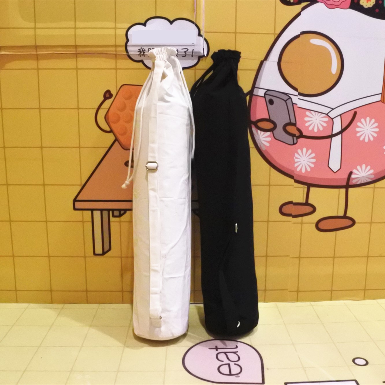 Simple canvas yoga mat storage bag Solid color yoga bag back bag Men's and women's rubber pad backpack yoga bag custom