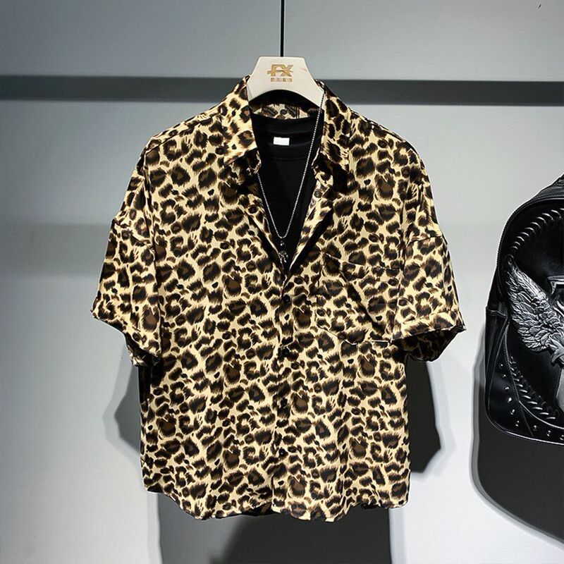 European Station 2026 Summer New Style Versatile T-Shirt Shirt for Men Loose Casual Trendy Brand Short-Sleeved Leopard Print Shirt