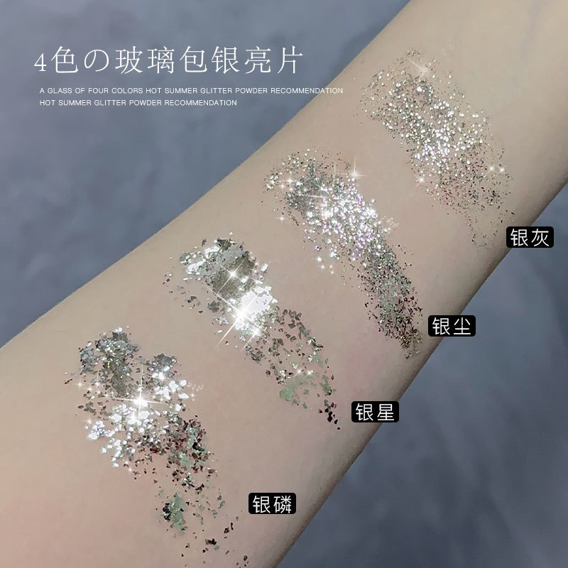 Internet-Famous Nail Art Ultra-Shiny Silver Platinum Powder Pure Silver Realm Series Ultra-Thin Glitter Crushed Foil Silver Nail Sequins Glass Fragments