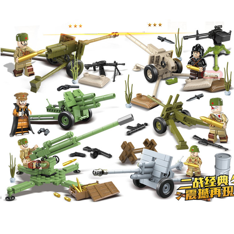 World War Ii Cannon Howitzer Model Base Tractor German Eighth Route Army Boys' Children's Toy Gift Assembly Building Blocks