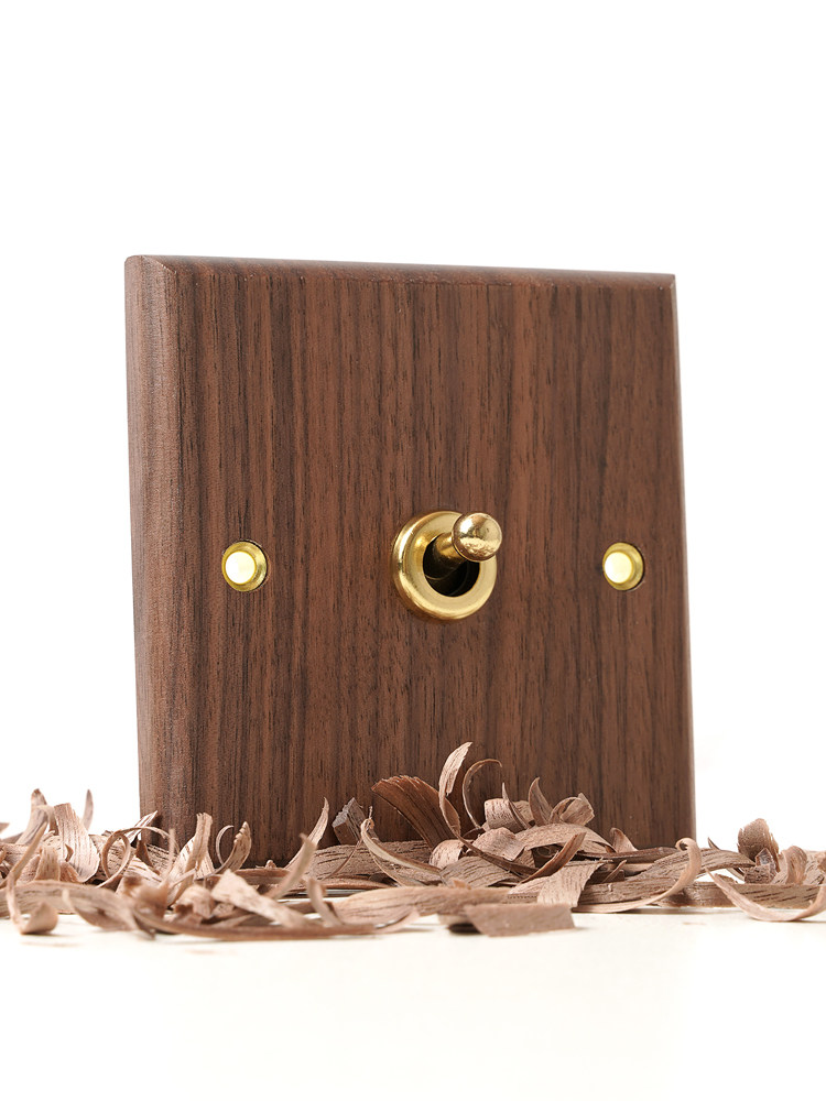 Pialt Smart Switch Panel Black Walnut Brass Lever Self-Resetting Rebound Intelligent