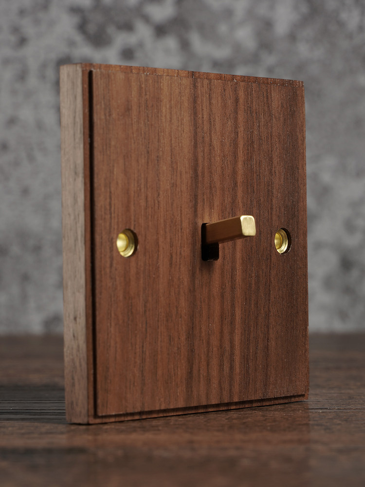 Pialt[Beihangjiao]Black Walnut Solid Wood Panel Brass Lever Retro Switch 86 Type Single Switch Putian
