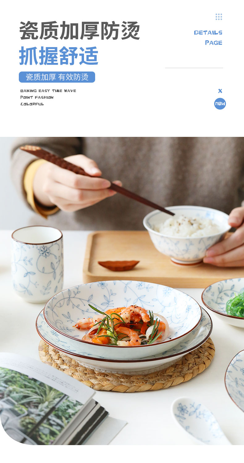 Fiji trent Japanese dishes suit household tableware ceramic bowl salad rice veil red creative move big bowl