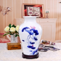 Jingdezhen ceramic vase Blue and white large floor-to-ceiling porcelain ornaments Decorative crafts Jinyu wind lotus fish