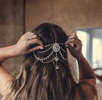 Forehead chain headdress front forehead embellishment Bohemian rhinestone crystal multi-layer tassel hair chain back-mounted hairband eyebrow